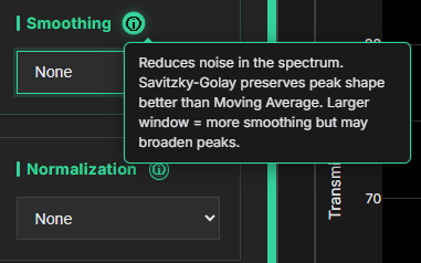 Preprocessing — Smoothing filter to reduce spectral noise.